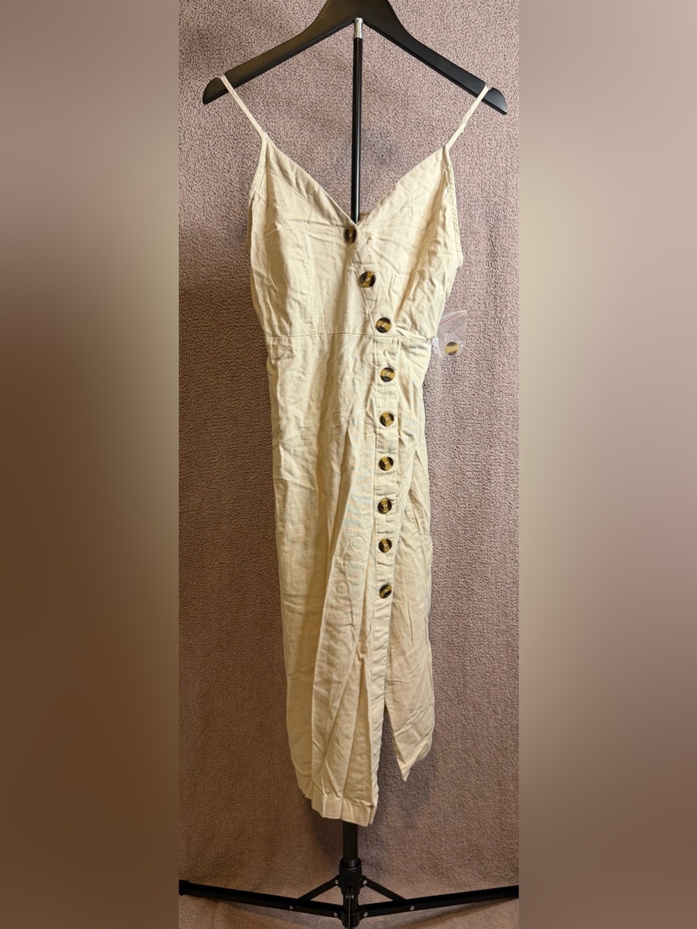 Riley & James Size S Cream Button Front Midi Dress Smocked Back Boho